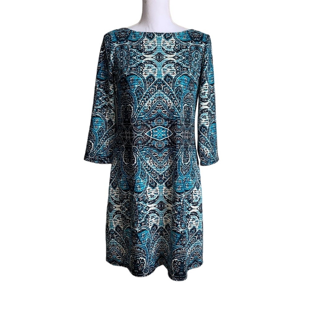 London Times Medallion Knit Travel Dress Size 8